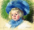 Cabeza de Simone con un gran sombrero de plumas mirando hacia la izquierda madres hijos Mary Cassatt